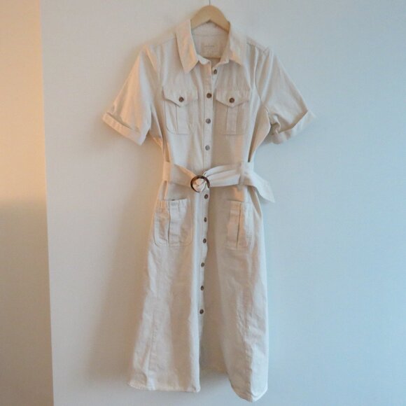 SEZANE Jeanette Denim Midi Belted Dress Molted Ecru Cream - Size EU 40 / US 8 - Picture 3 of 16